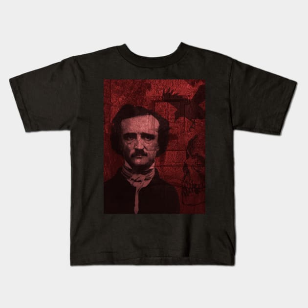 Edgar Allan Poe Kids T-Shirt by valentinahramov